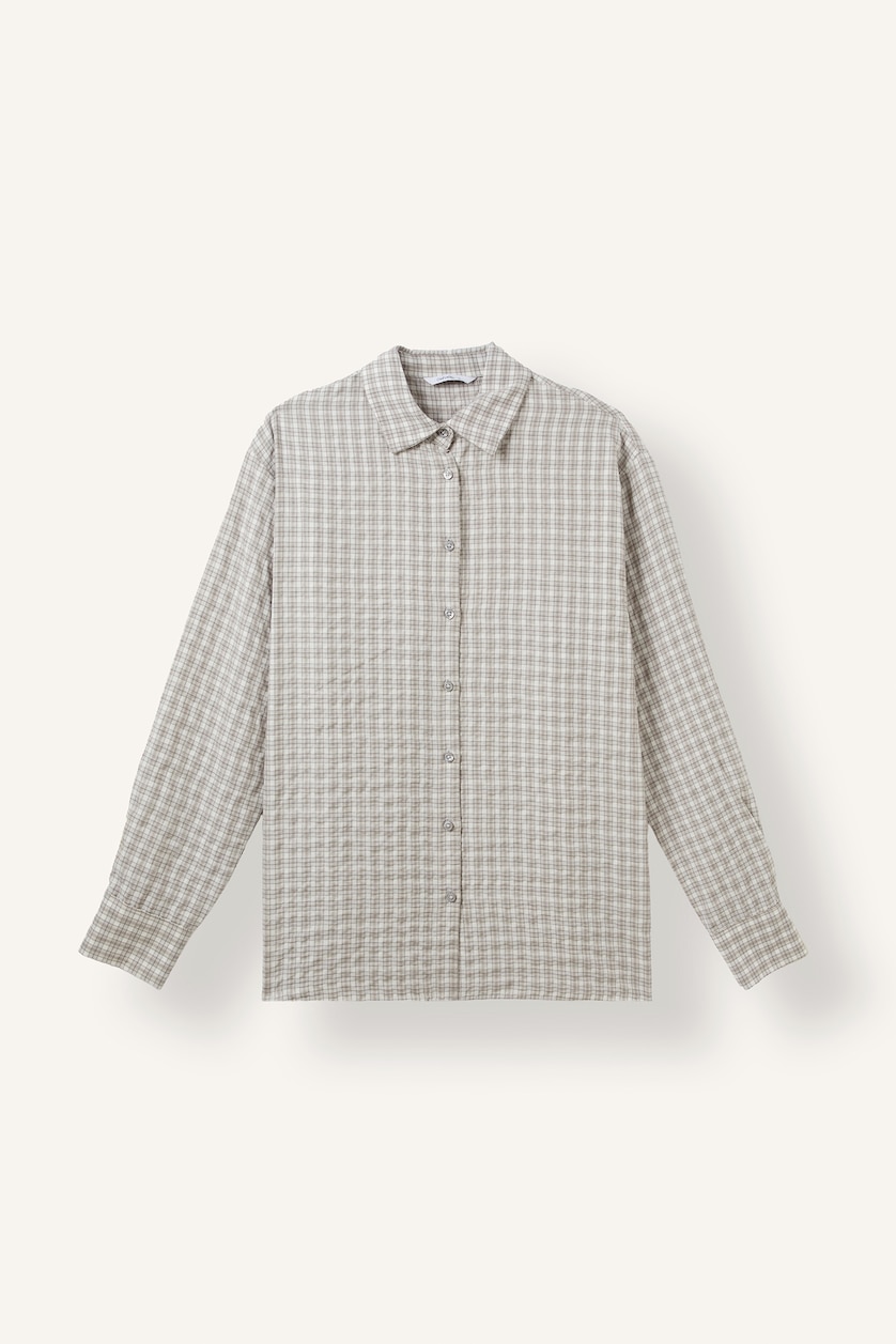 Woman Light Grey Regular Fit Flanel Long Sleeve Shirt