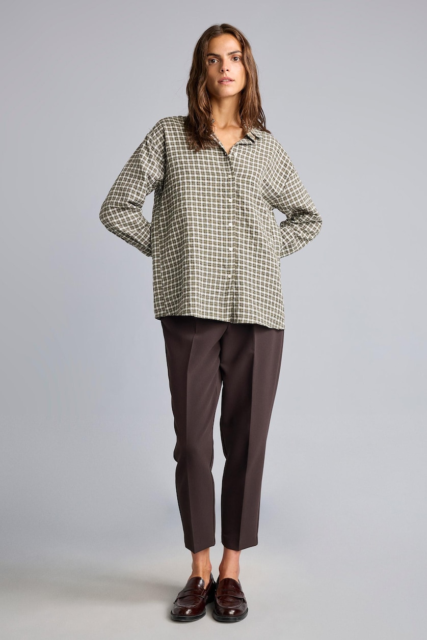 Women Khaki Regular Fit Flanel Long Sleeve Shirt