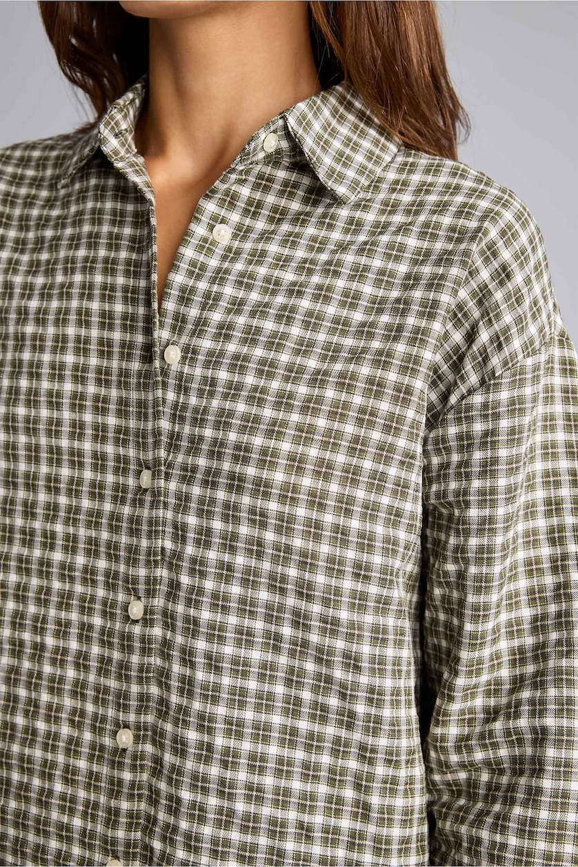 Women Khaki Regular Fit Flanel Long Sleeve Shirt