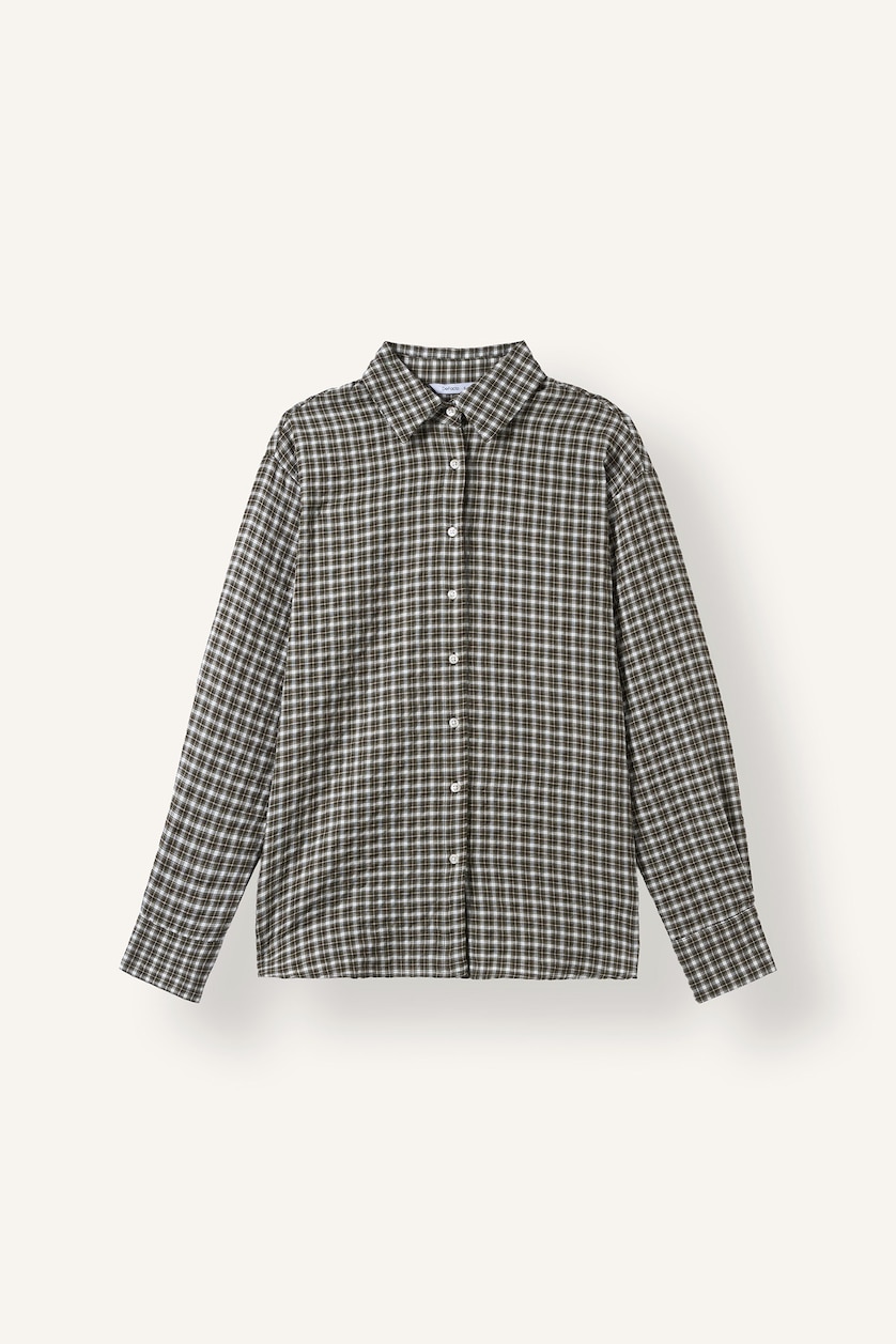 Woman Khaki Regular Fit Flanel Long Sleeve Shirt