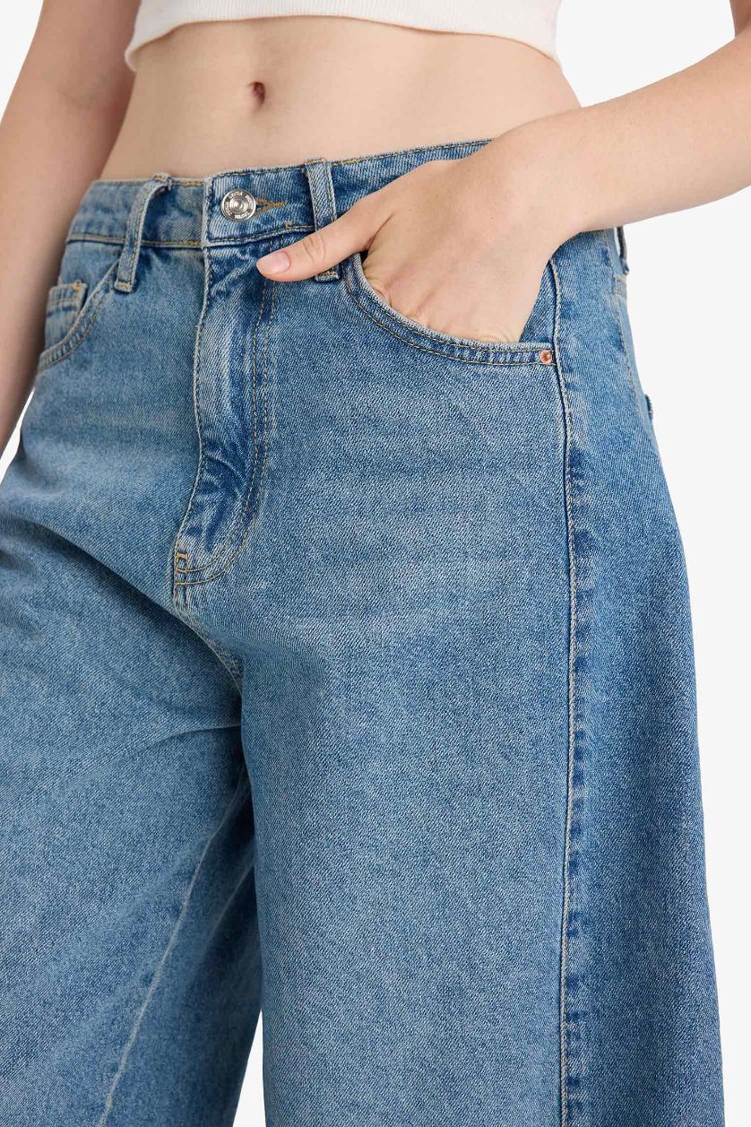 Kadın Açık Mavi Yüksek Bel Jean Bermuda Şort