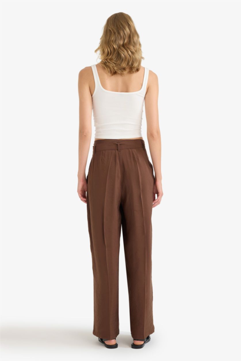 نساء بني فاتح بنطرون منسوج برجل واسع وايد ليج وخصر مطاطي