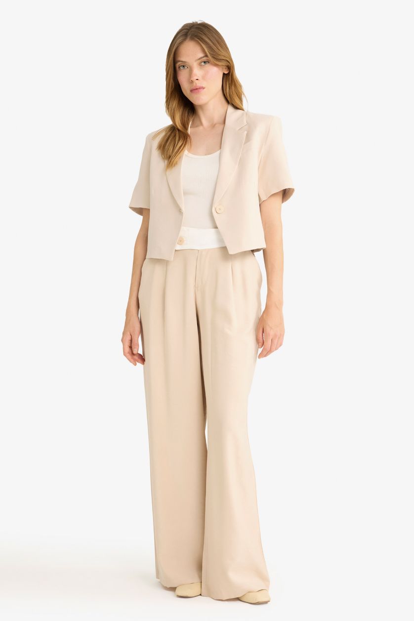 WOMAN Dark Beige Wide Leg Normal Waist Straight Leg Modal Trousers