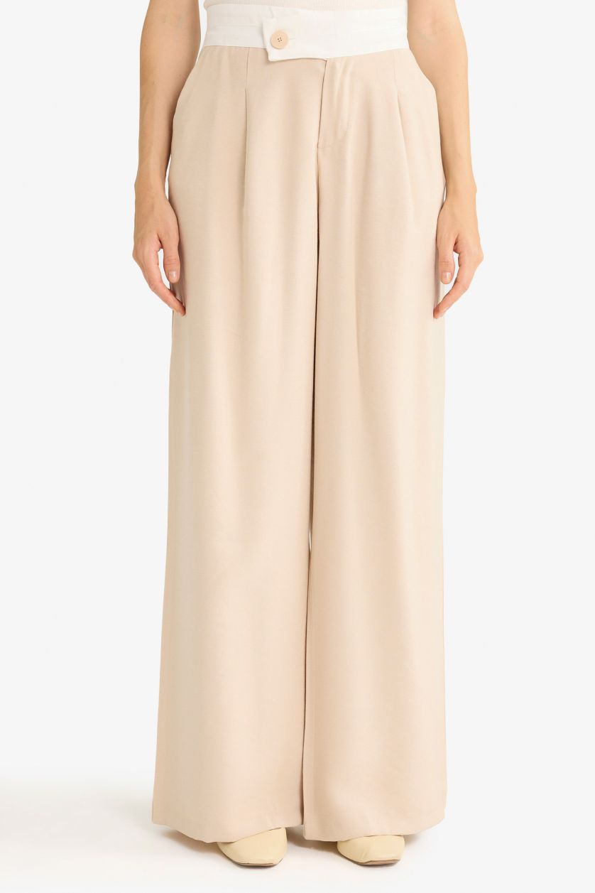 WOMAN Dark Beige Wide Leg Normal Waist Straight Leg Modal Trousers