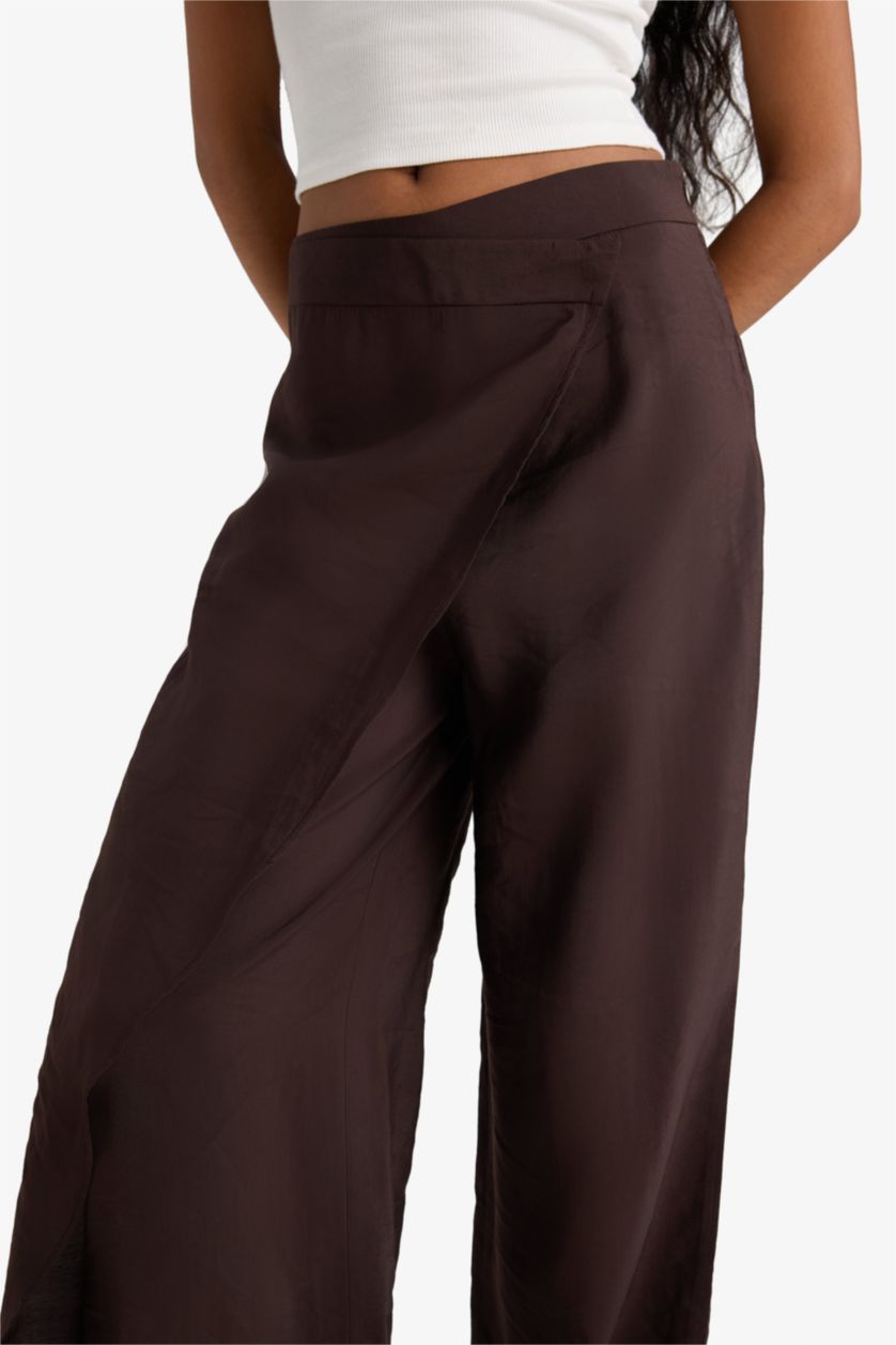 Woman Dark Brown Wide Leg Normal Waist Straight Leg Trousers