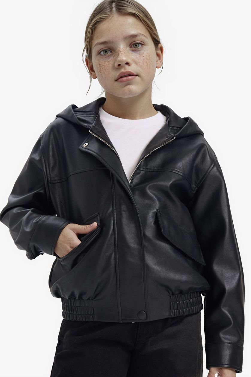 Girls & Teens Black Girl Hooded Faux Leather Jacket
