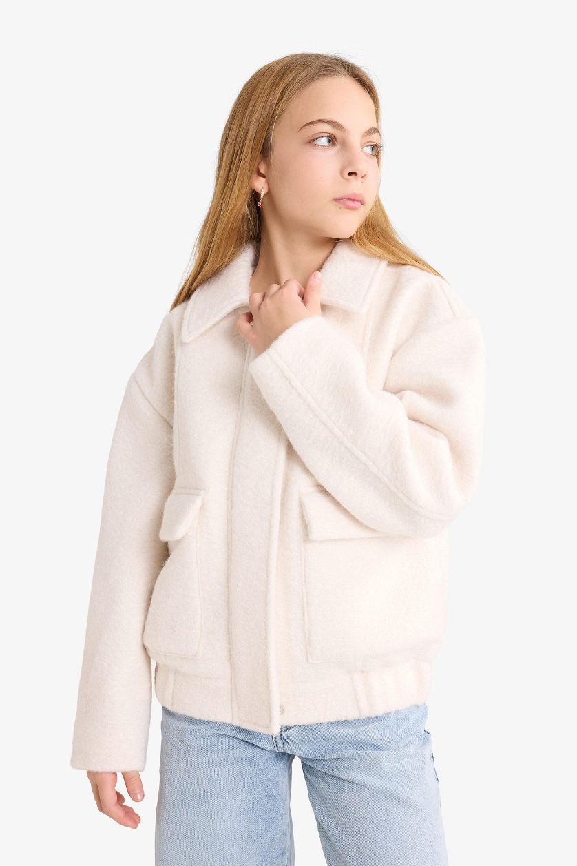 GIRLS & TEENS Ecru Girl Crew Neck Puffer Jacket