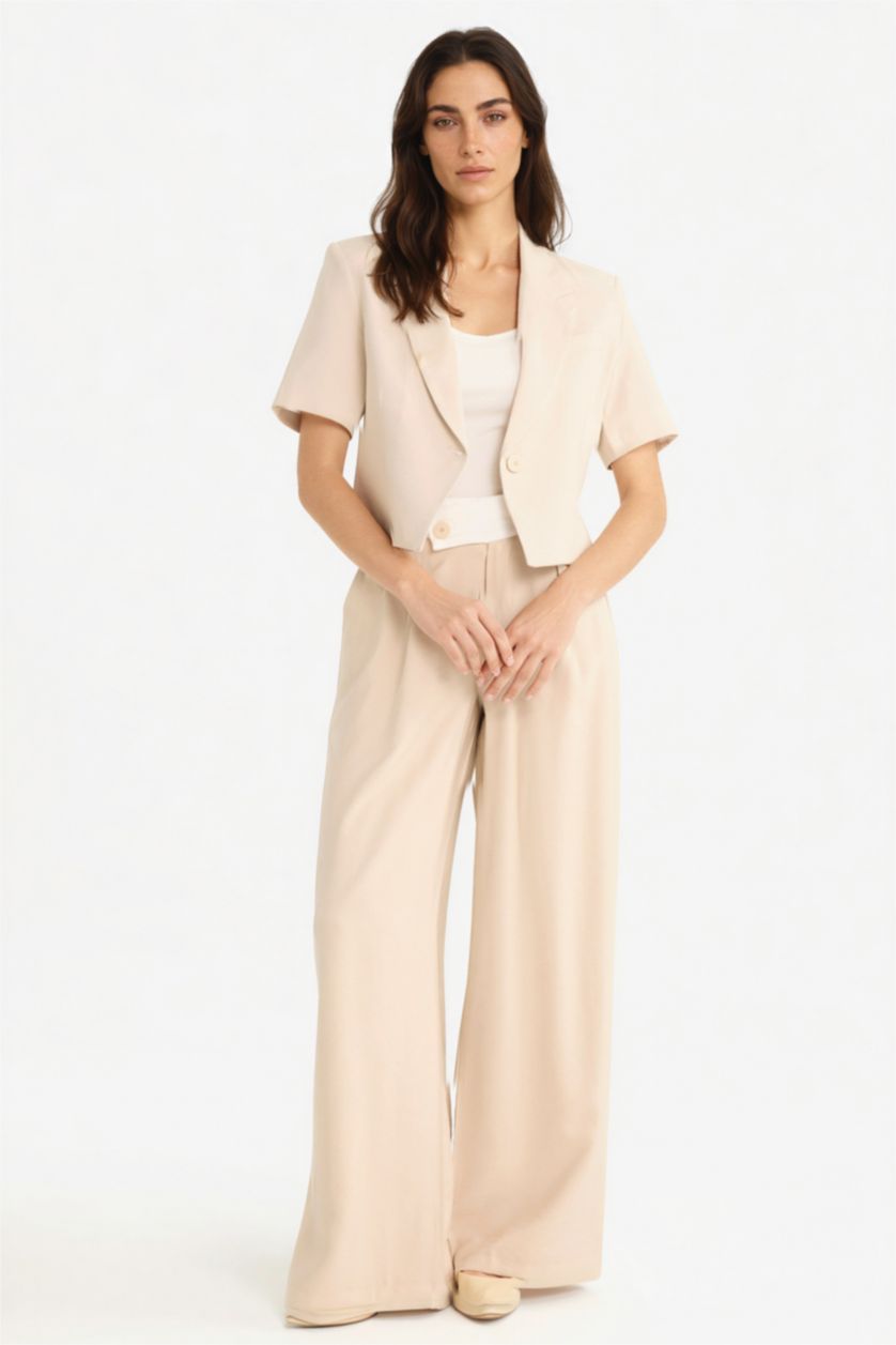 نساء اللون الحجري سترة بليزر كروب بياخة جاكيت