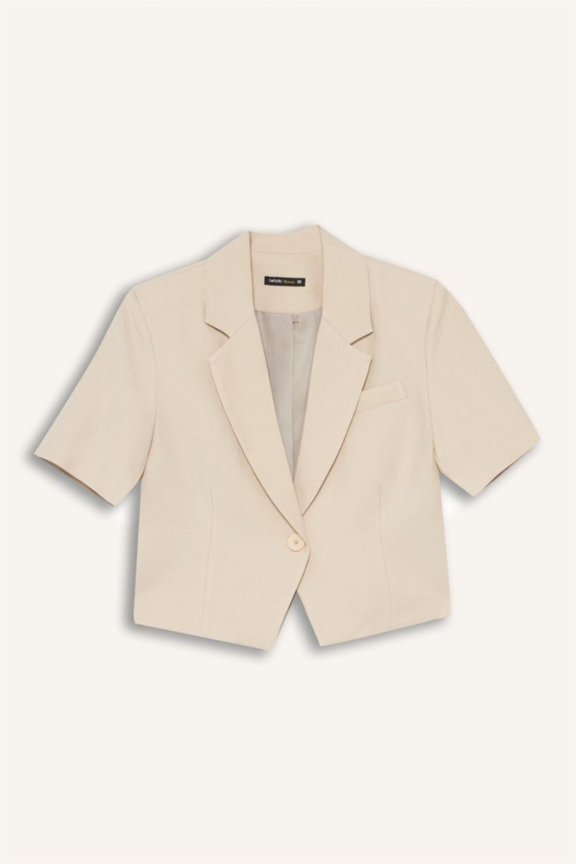 نساء اللون الحجري سترة بليزر كروب بياخة جاكيت