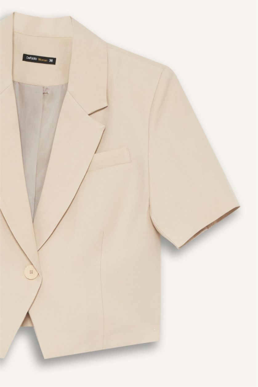 Kadın Taş Cropped Fıt Ceket Yaka Tencel Blazer Ceket