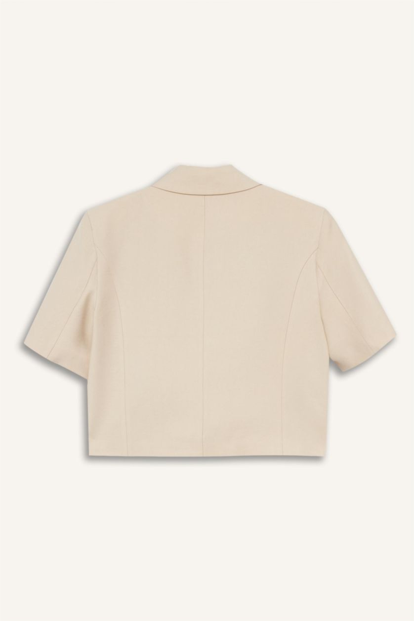 Kadın Taş Cropped Fıt Ceket Yaka Tencel Blazer Ceket