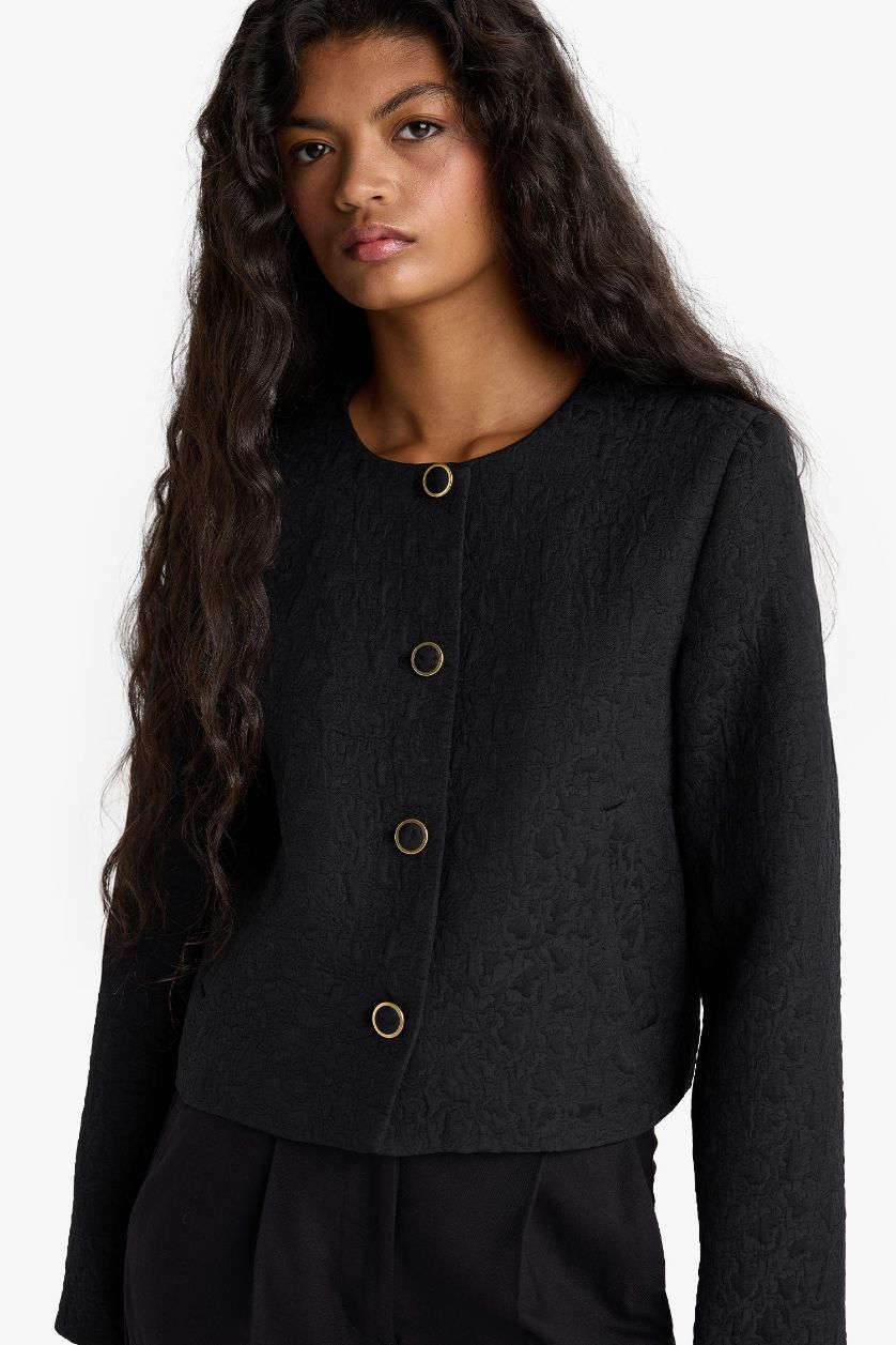 WOMAN Black Regular Fit Quilted Button Down Jacket