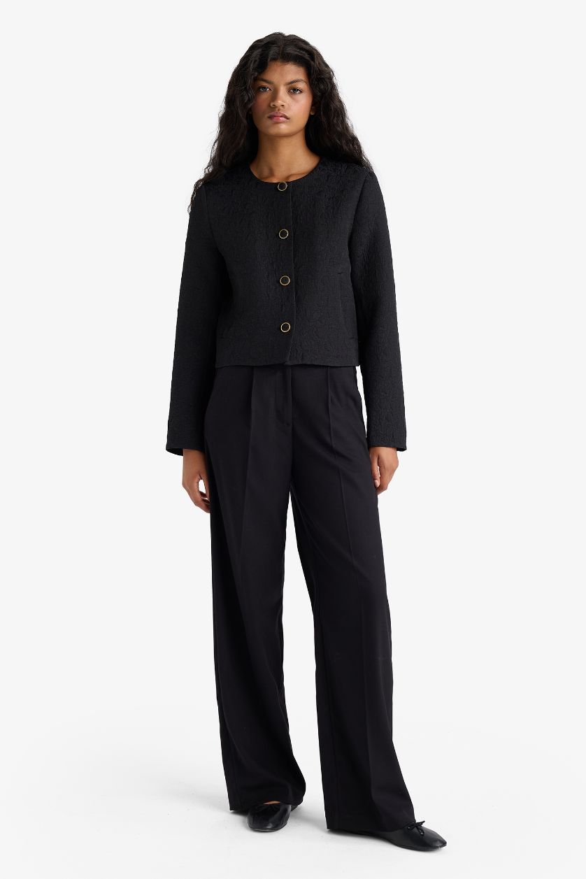 WOMAN Black Regular Fit Quilted Button Down Jacket