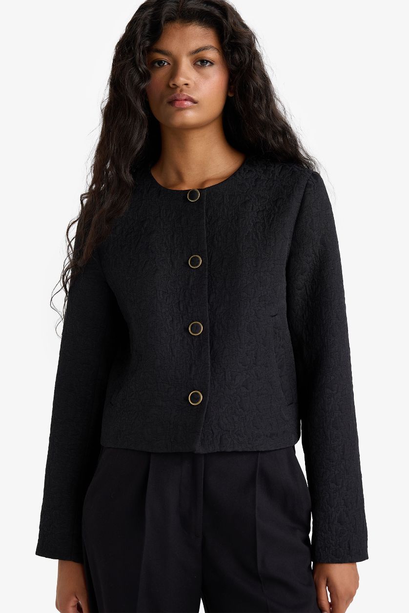 WOMAN Black Regular Fit Quilted Button Down Jacket