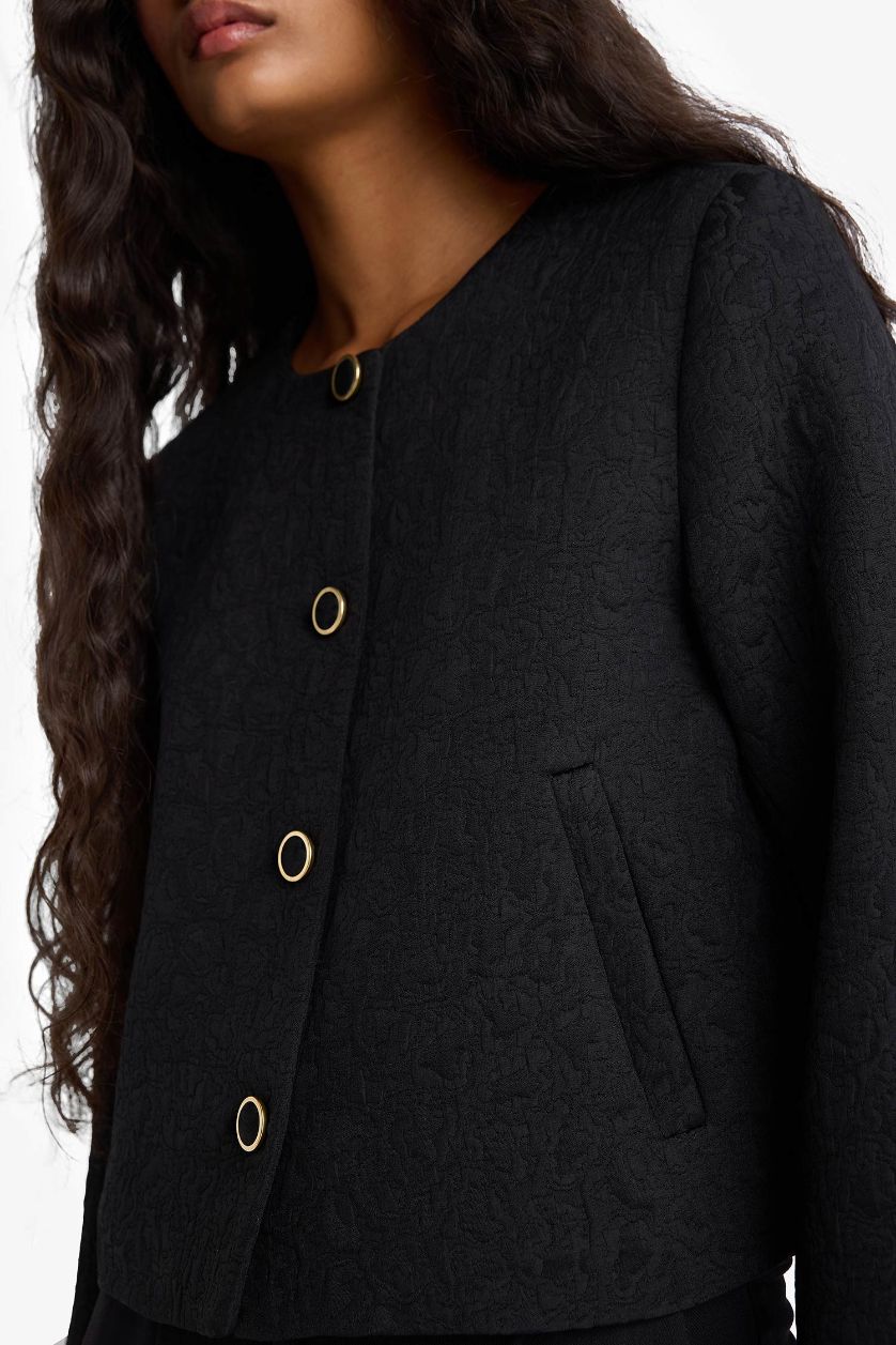 WOMAN Black Regular Fit Quilted Button Down Jacket