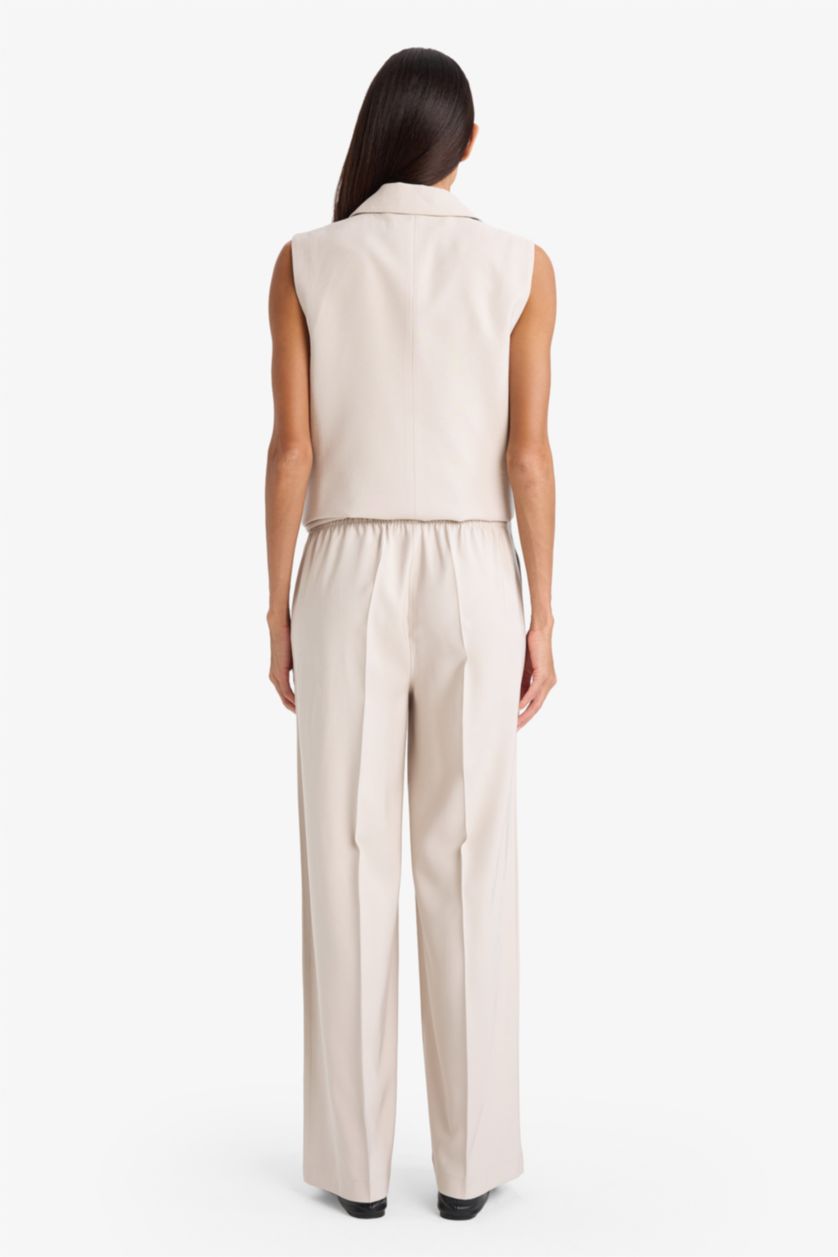 WOMAN Beige Straight Fit Wide Leg Viscose Trousers