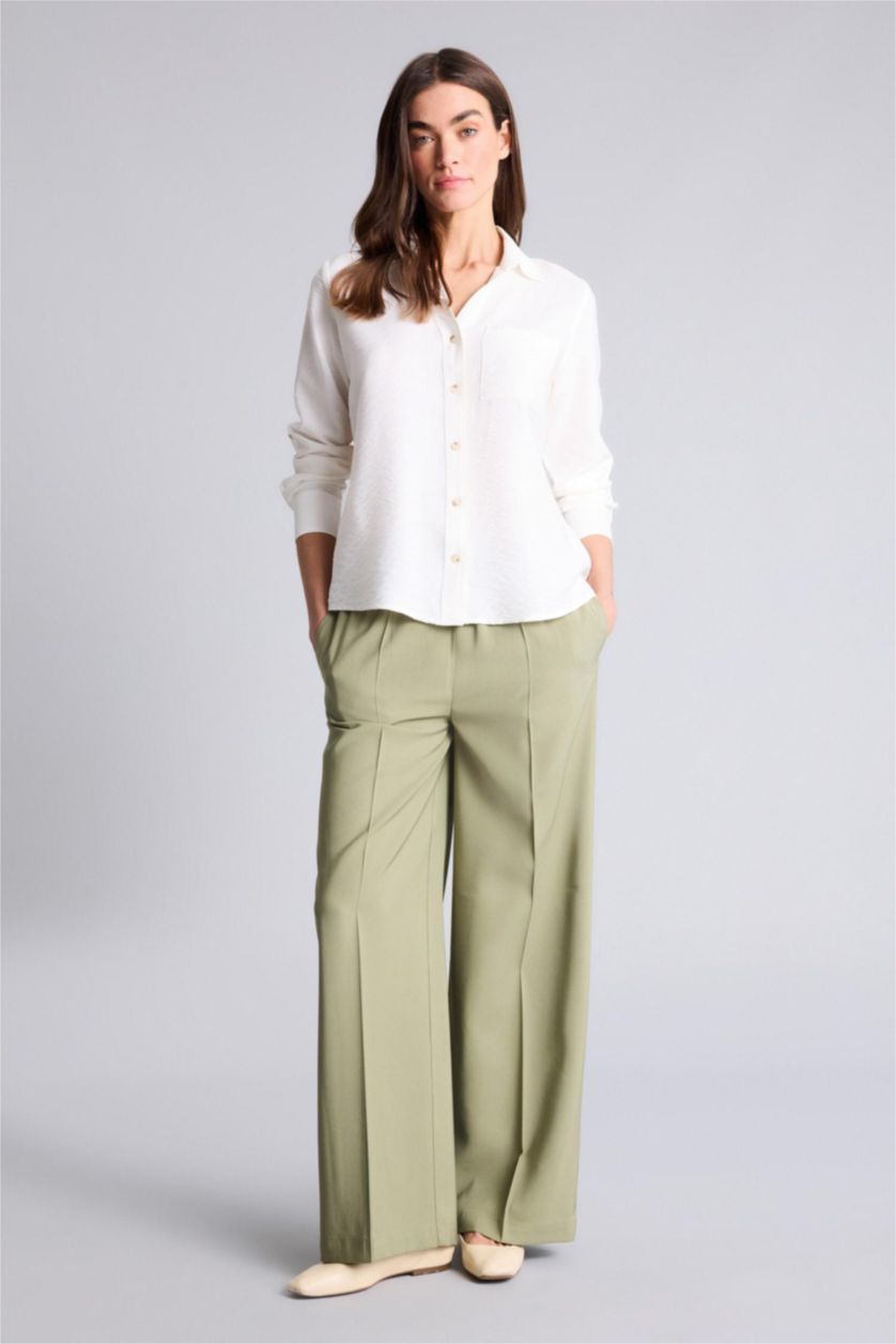 WOMAN Khaki Straight Fit Wide Leg Viscose Trousers