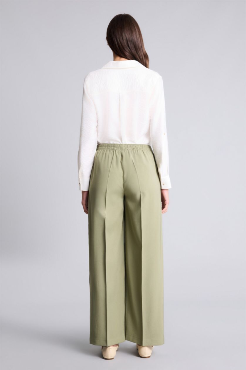 WOMAN Khaki Straight Fit Wide Leg Viscose Trousers