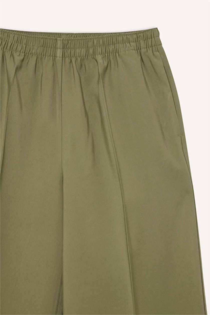 WOMAN Khaki Straight Fit Wide Leg Viscose Trousers