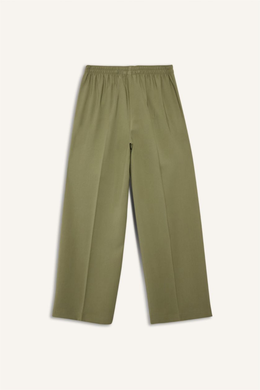 WOMAN Khaki Straight Fit Wide Leg Viscose Trousers