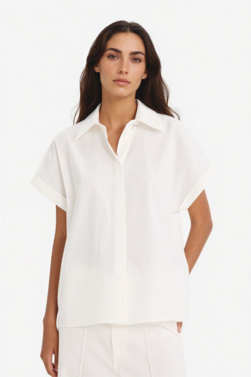 Kadın Beyaz %100 Pamuk Regular Fıt Poplin Gömlek