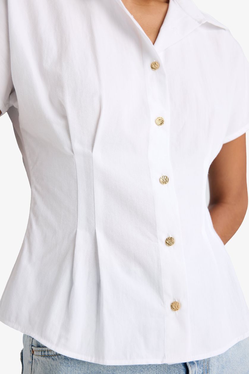 WOMAN Ecru Regular Fit Shirt Collar Sleeveless Blouse