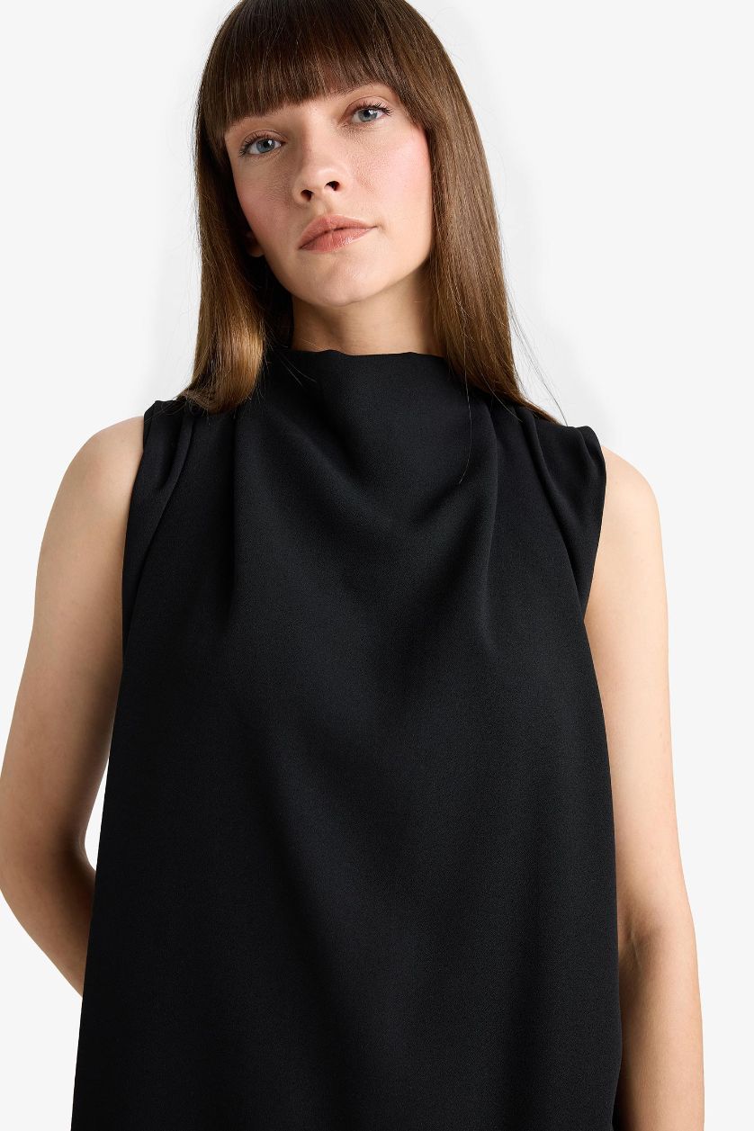 WOMAN Black Regular Fit Turtleneck Sleeveless Blouse