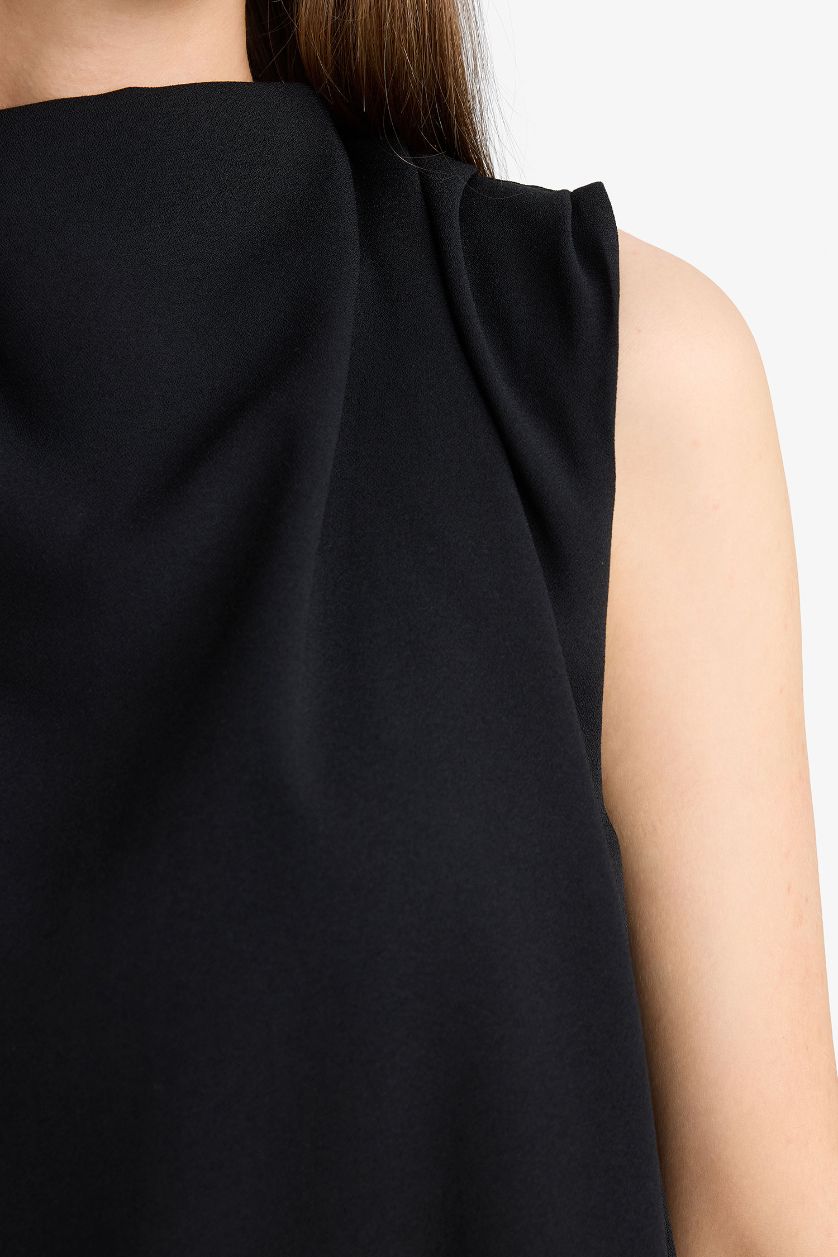 WOMAN Black Regular Fit Turtleneck Sleeveless Blouse