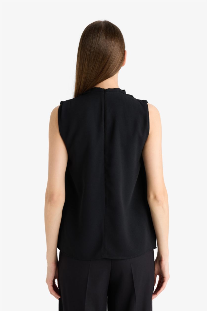 WOMAN Black Regular Fit Turtleneck Sleeveless Blouse