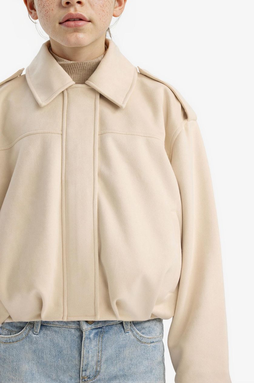 GIRLS & TEENS Ecru Girl V-Neck Puffer Jacket