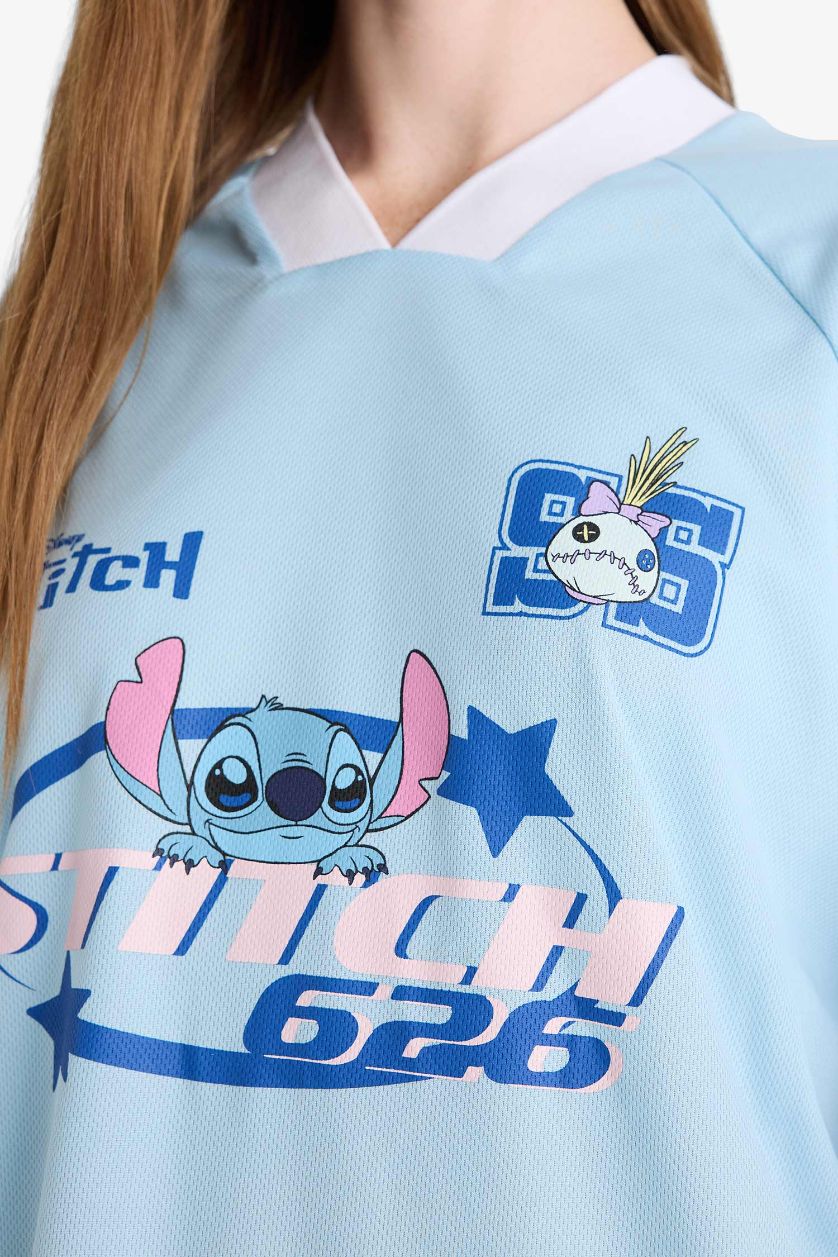 نساء أزرق فاتح تيشيرت نص ردن اوفر سايز من ليلو وستيتش