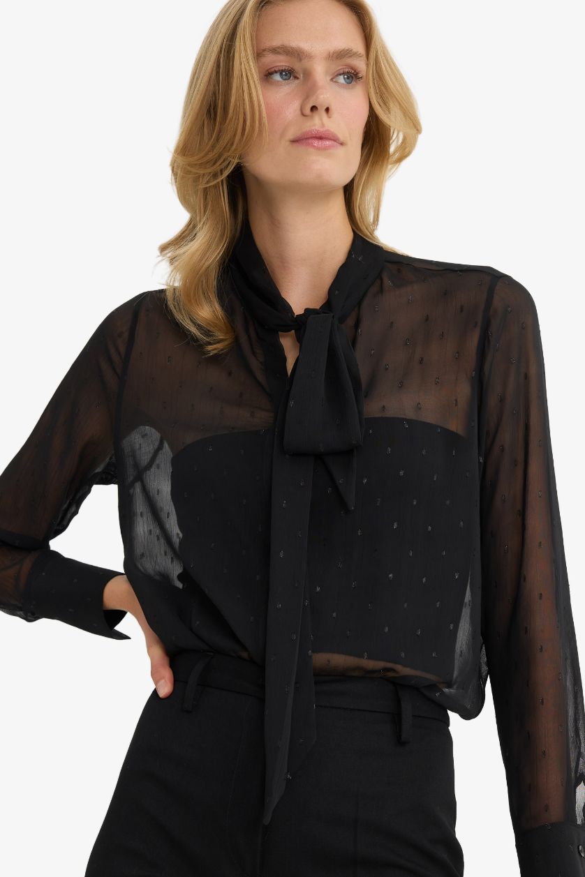 WOMAN Black Regular Fit Long Sleeve Blouse