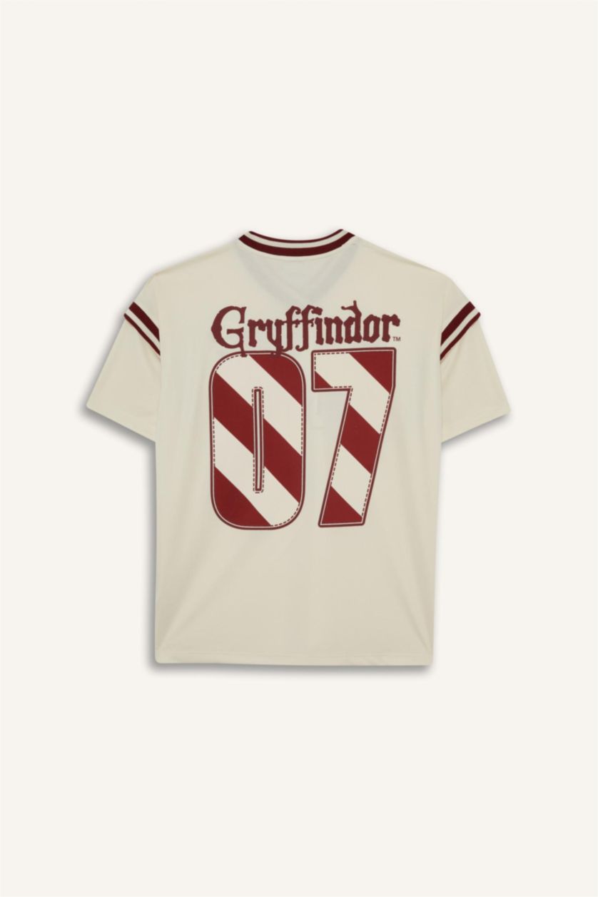 Kadın Ekru Harry Potter Oversize Geniş Kalıp V Yaka Kısa Kollu Tişört