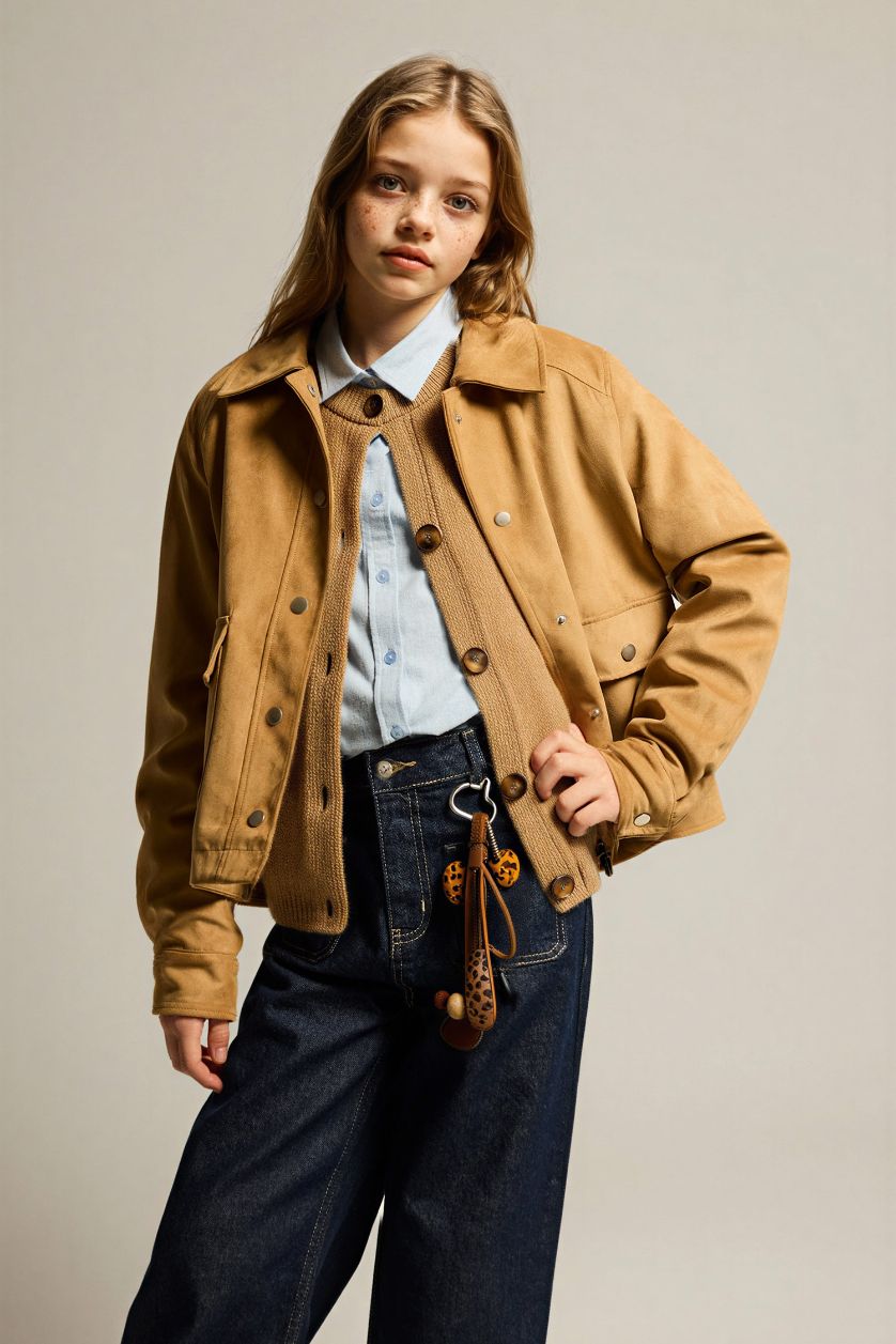 GIRLS & TEENS Dark Sand Girl Crew Neck Puffer Jacket