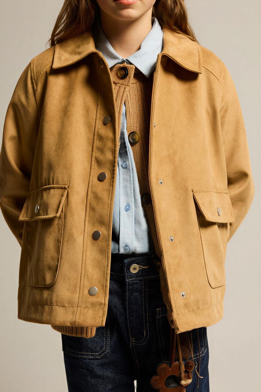 GIRLS & TEENS Dark Sand Girl Crew Neck Puffer Jacket