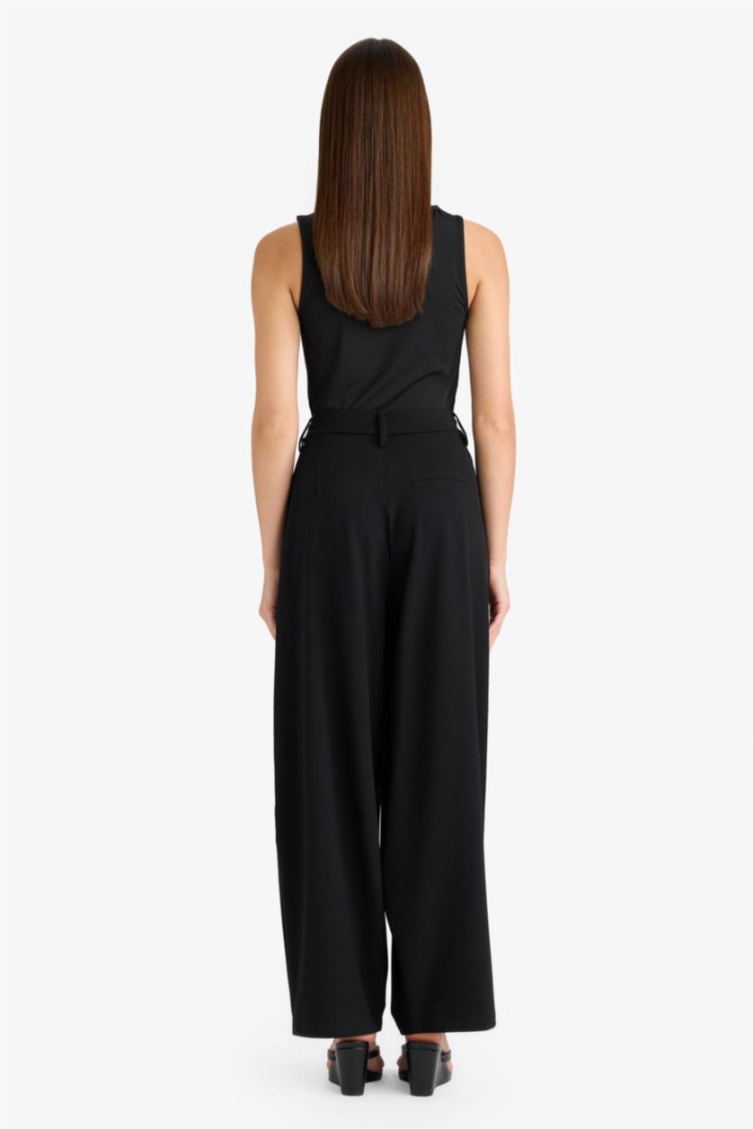 Kadın Siyah Baggy Fıt Fermuarlı Normal Bel Standart Boy Pantolon