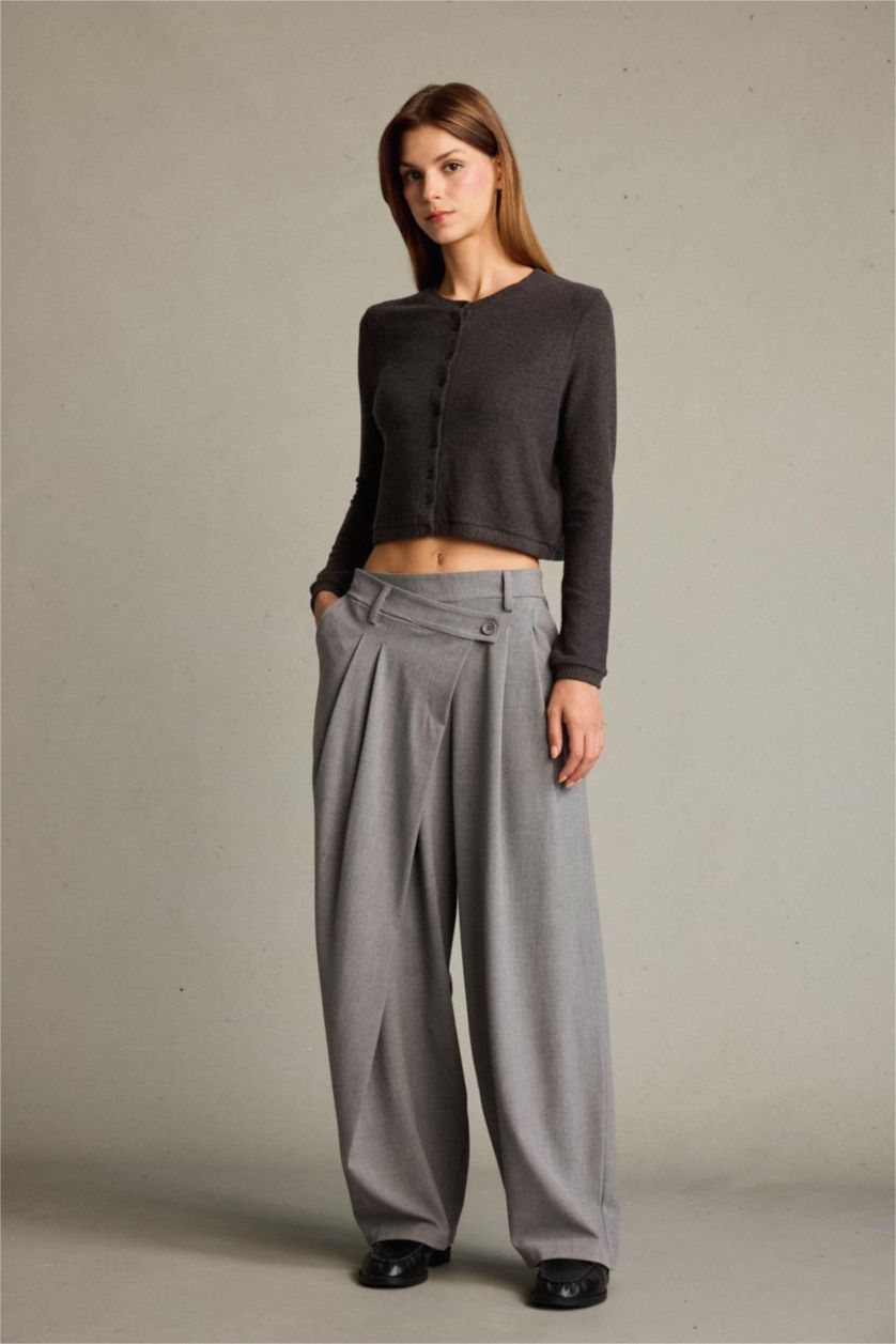 WOMAN Light Grey Baggy Fit Zip-Up Regular Waist Standard Length Trousers