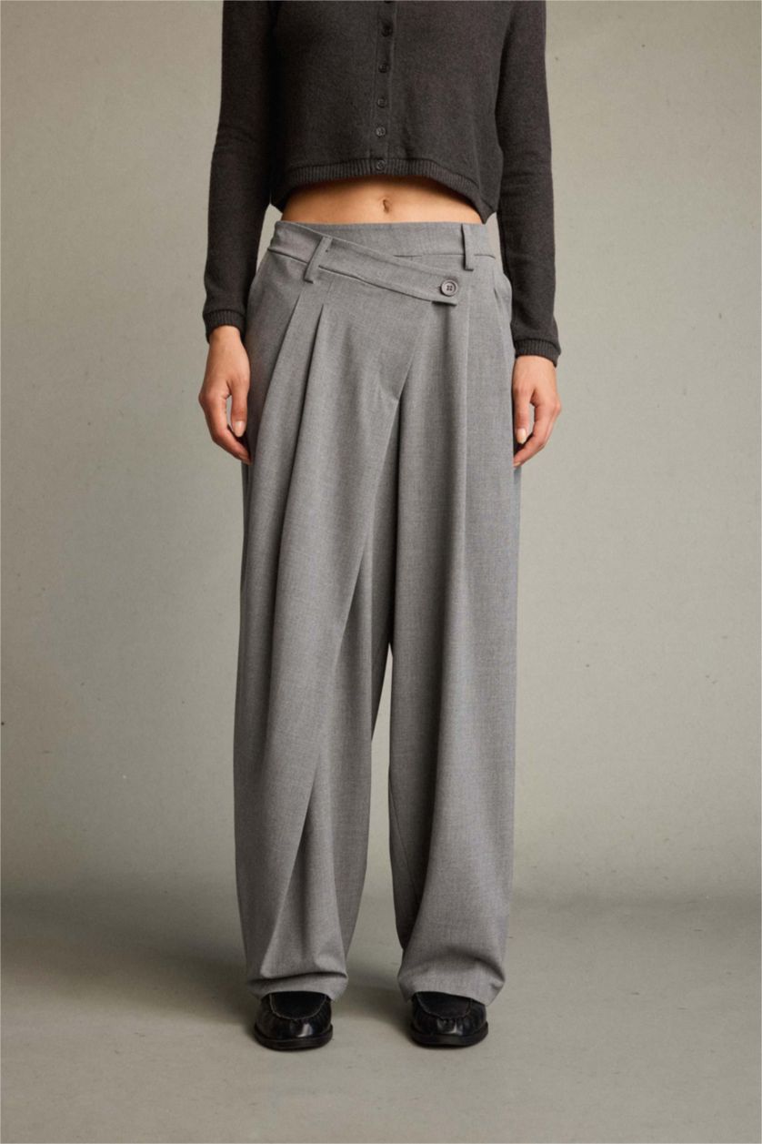 WOMAN Light Grey Baggy Fit Zip-Up Regular Waist Standard Length Trousers