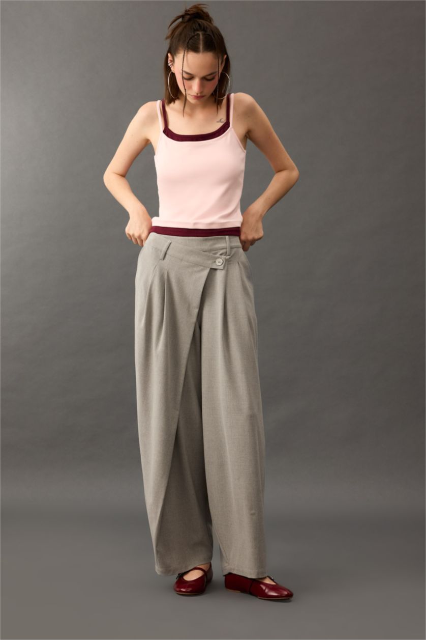 Women Light Grey Normal Waist Baggy Fit Trousers