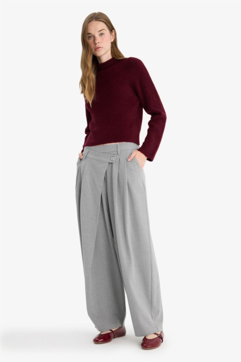 Women Light Grey Normal Waist Baggy Fit Trousers