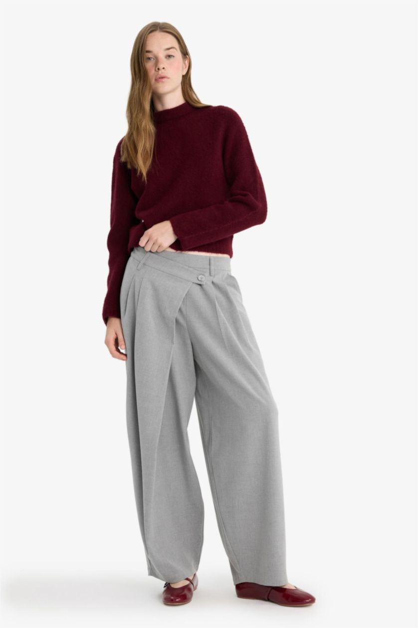 Women Light Grey Normal Waist Baggy Fit Trousers