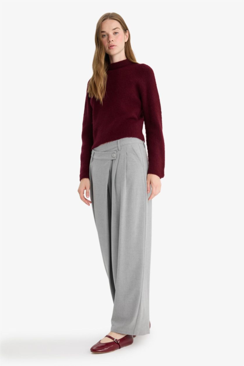 Women Light Grey Normal Waist Baggy Fit Trousers