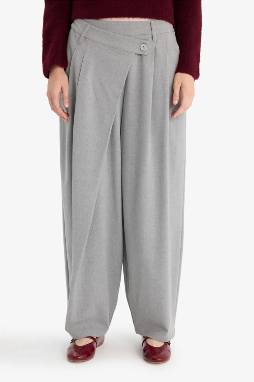 Women Light Grey Normal Waist Baggy Fit Trousers