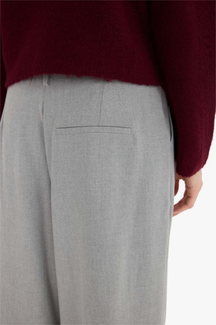 Women Light Grey Normal Waist Baggy Fit Trousers