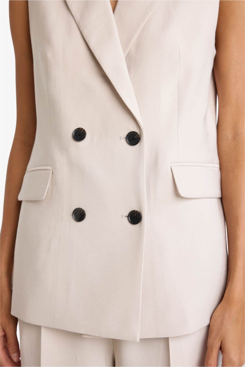 WOMAN Beige Regular Fit Jacket Collar Viscose Vest