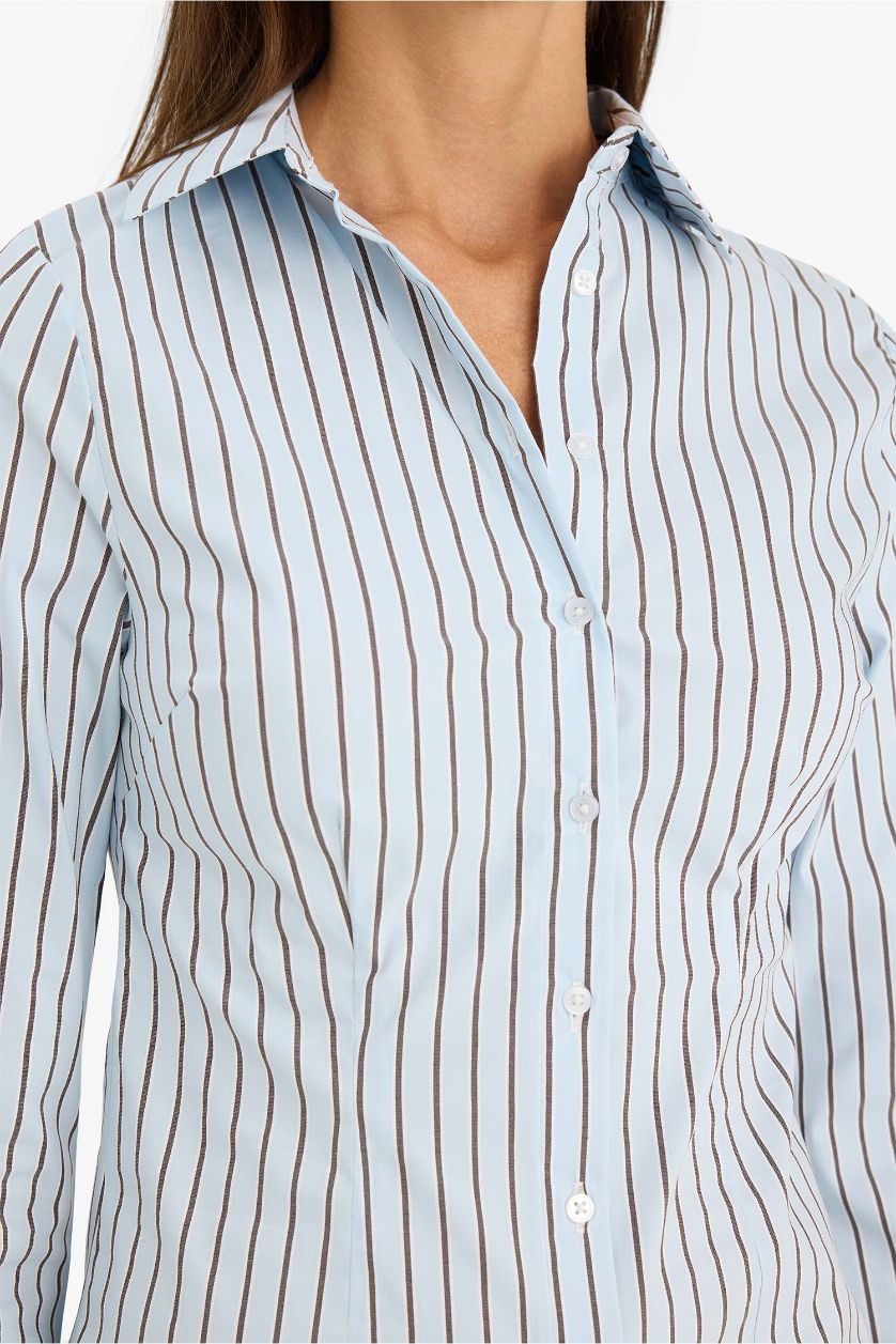 WOMAN Light Blue Fitted Striped Poplin Shirt