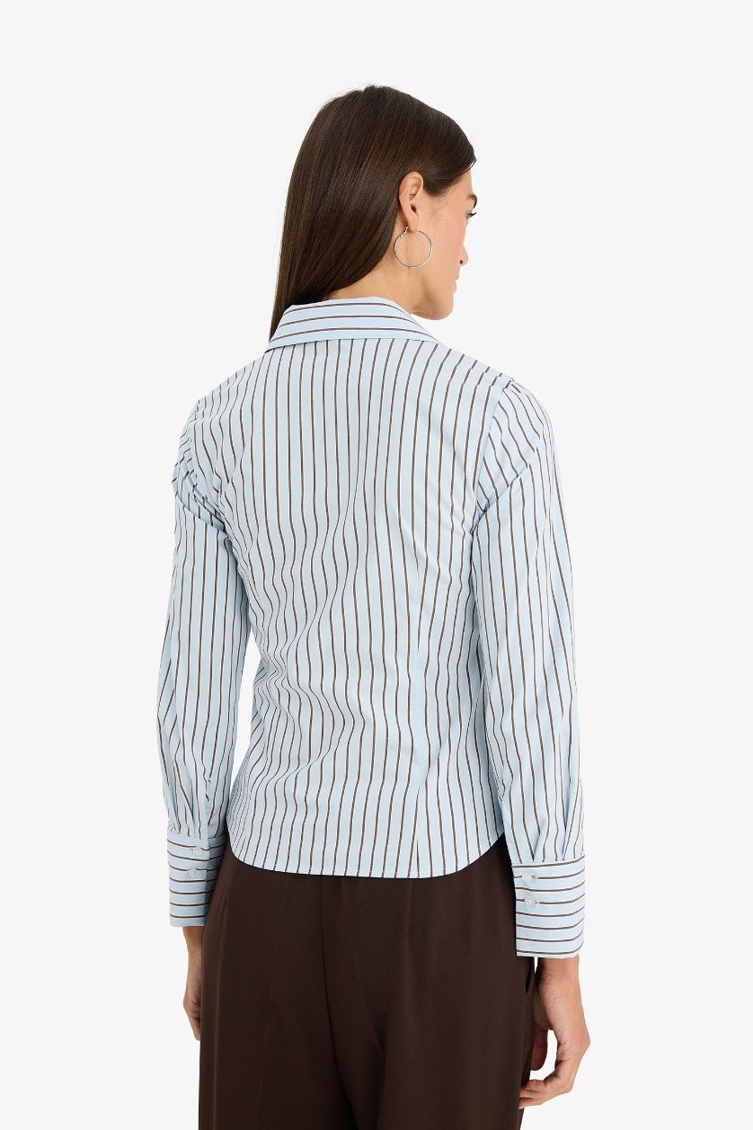 WOMAN Light Blue Fitted Striped Poplin Shirt