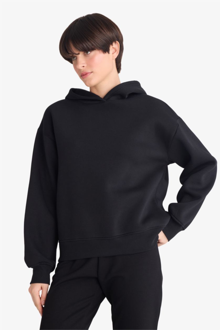 حريمي أسود سويت شيرت تقيل قصة مريحة