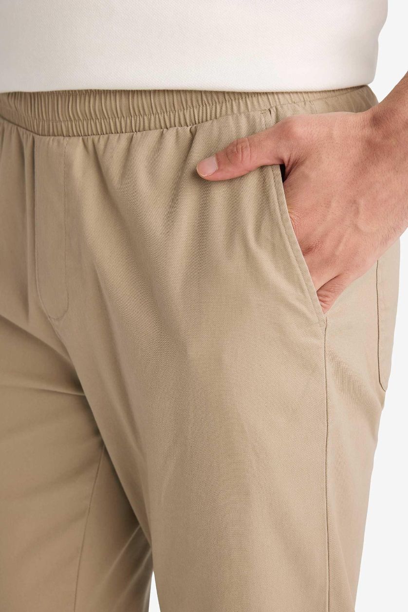 Erkek Bej Erkek Pamuklu Smart-Casual Pantolon