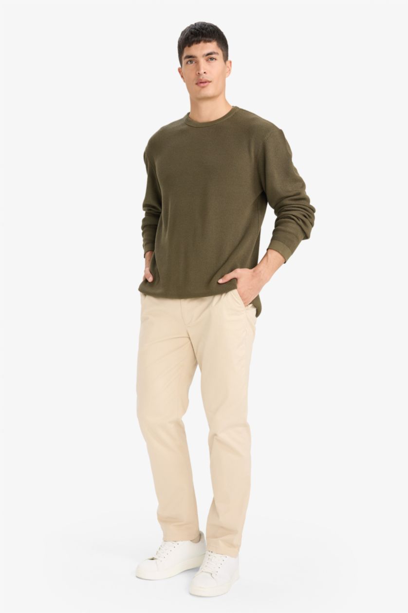Erkek Koyu Haki Standart Fıt Triko Kazak